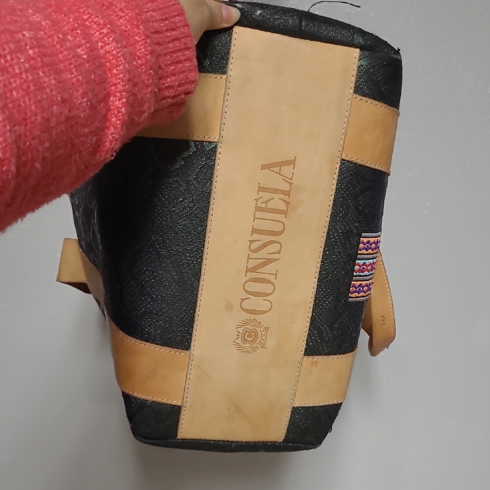 Consuela Black and Tan Crossbody Bag with Pink and Green Accents - Picture 8 of 8
